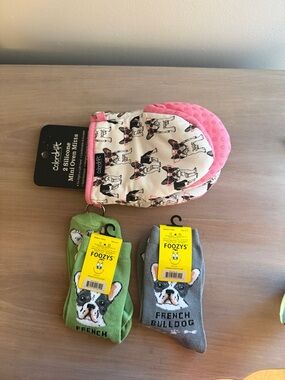 Pink & White French Bulldog Oven Mitt - 2 pairs French bulldog socks